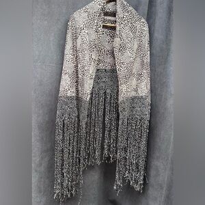 Vtg Snakeskin Print Shawl Wrap W/ Fringe